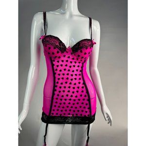 Rachel Roy Semi Sheer Pink Hearts Bustier w/ Garter Straps sz Sm Pink Poly Blend